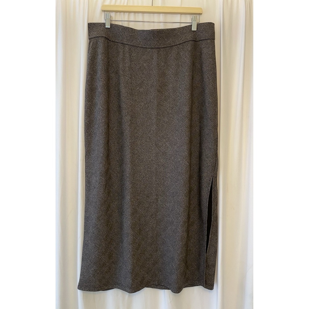 Venezia By Lane Bryant Womens Long‎ Pencil Skirt 18/20 Plaid brown Slit Stretch